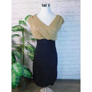 Nicole Miller Gold and Black Midi Dress